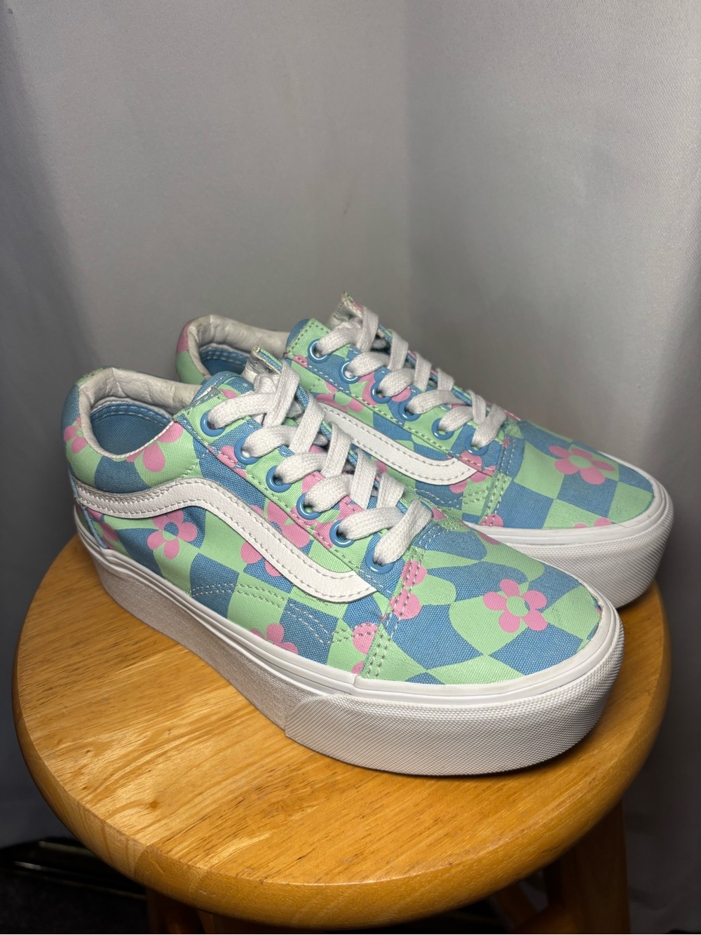 Vans Old Skool Pastel Floral Checkerboard Sneakers Y2K Women’s 6 - Picture 2 of 8